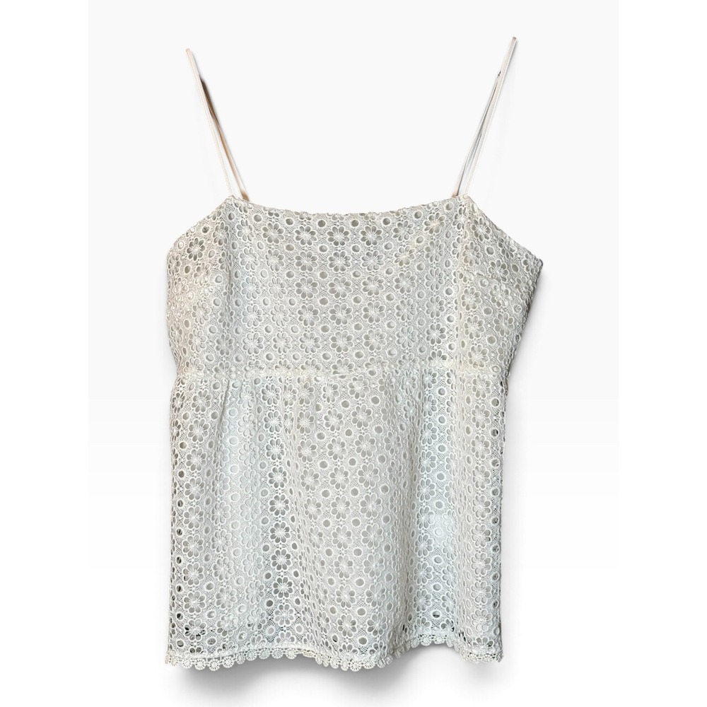 J.Crew White Eyelet Lace Camisole Top Womens 6 Cotton Adjustable Straps Lined
